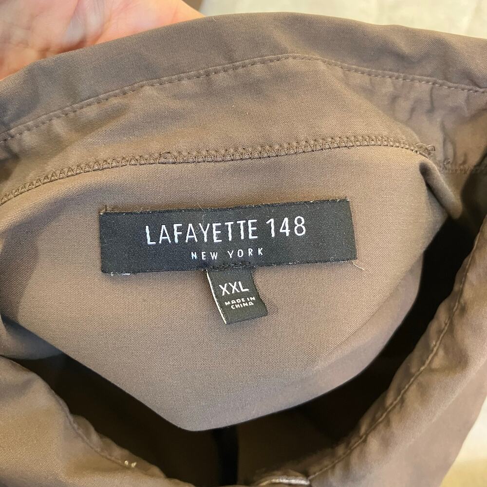 Lafayette 148 Womens XXL Taupe Brown Hip Length Button-Up Shirt Minimalist Clean - Picture 11 of 16